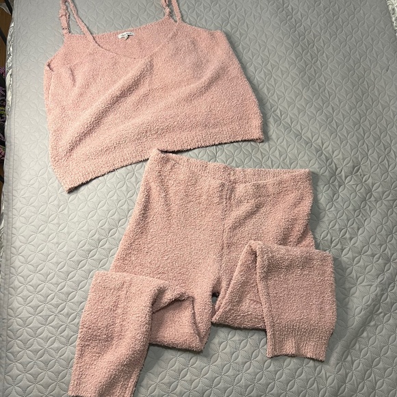 2X Cozy Pink two piece set- cami top & sweat pants- White Birch - Picture 1 of 8